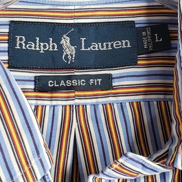 Polo Ralph Lauren Shirt Oxford Mens Large Multicolor Stripe LS Button Down - Picture 8 of 10